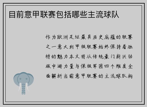 目前意甲联赛包括哪些主流球队