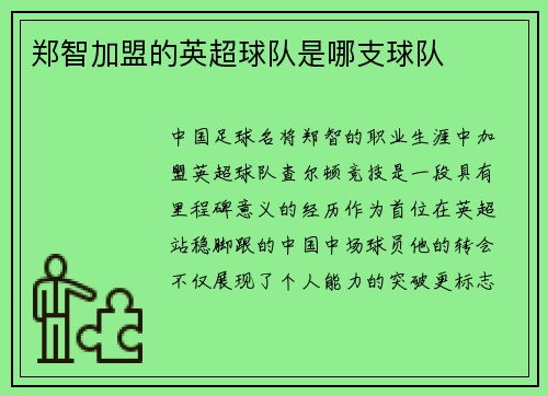 郑智加盟的英超球队是哪支球队